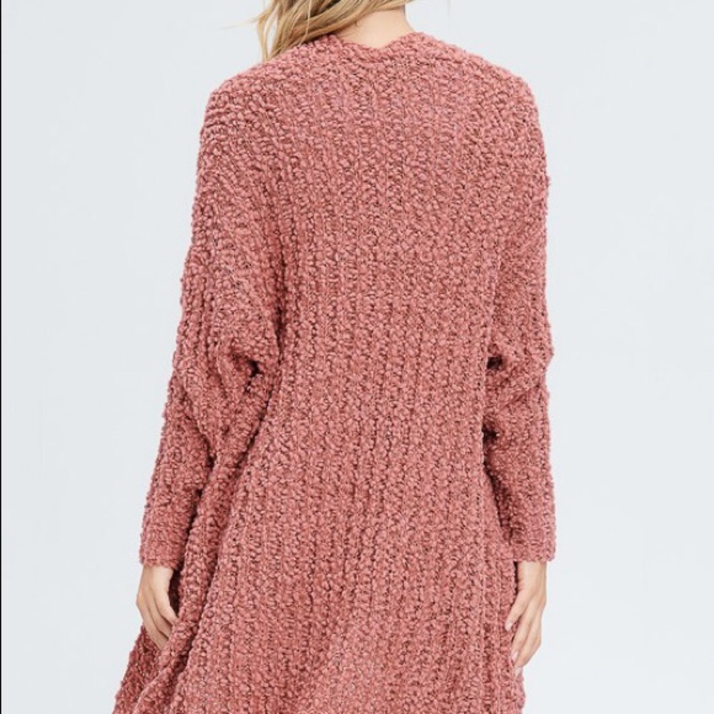 SOLD OUT Soft Mauve Knit Long Cardigan W/ Pockets - Picture 4 of 4